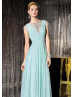 Chiffon Beaded Neckline Cap Sleeves Long Prom Dress 